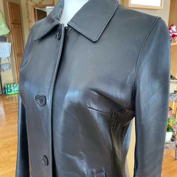 Tabard Genuine leather jacket coat S M Black - Picture 3 of 6